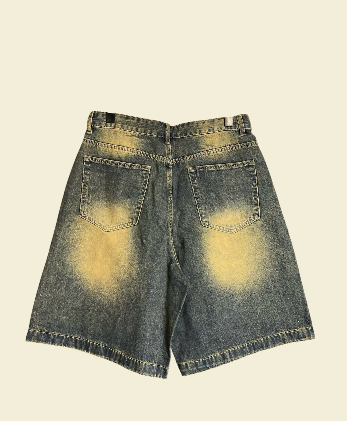 Unisex Vintage Washed Charcoal Denim Jorts (Yellow Fade)