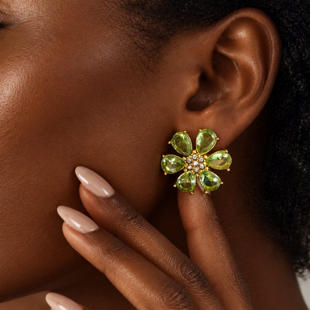 Green Zircon Flower Earring
