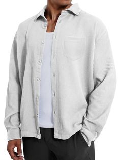 Men's Fashion Pitted Fabric Long Sleeve Pocket Shirt