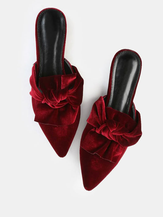 Pointed Toe Velvet Knotted Flats