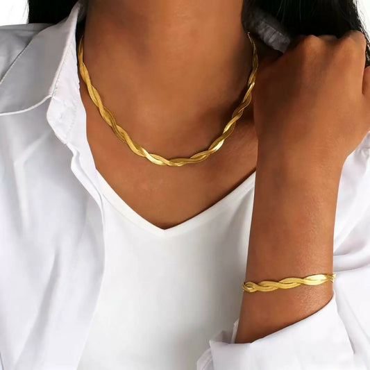 Twisted Herringbone Necklace andBracelet Set