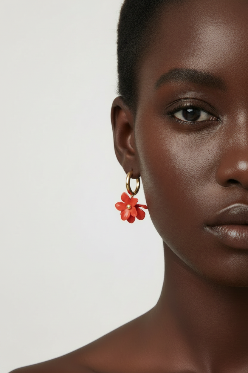 Floral Charm Hoop Earring