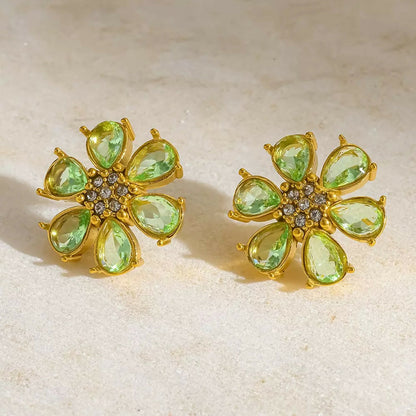 Green Zircon Flower Earring