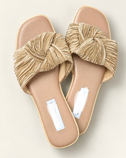 Ruched Cross-Over Slide Sandals