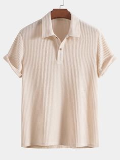 Men's Knit Waffle Solid Basic Classic Casual Polo Shirt