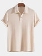 Men's Knit Waffle Solid Basic Classic Casual Polo Shirt