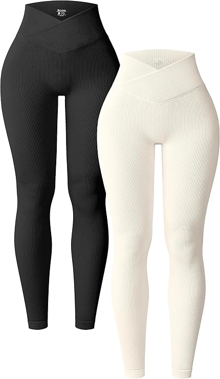 2 Piece Yoga Leggings Ribbed Seamless Workout High Waist