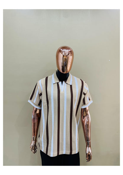 Striped Knit Polo Shirt