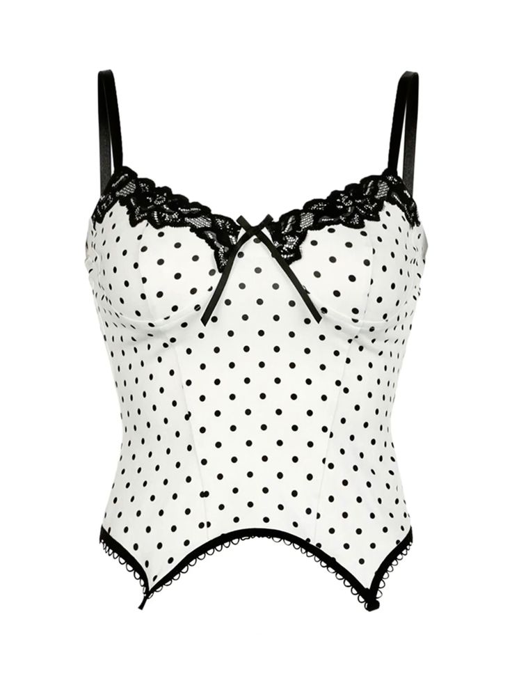 Polka Dot Slim Chic Summer Cami Lace Trims