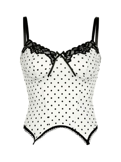 Polka Dot Slim Chic Summer Cami Lace Trims