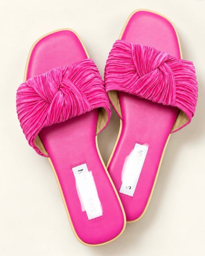 Ruched Cross-Over Slide Sandals