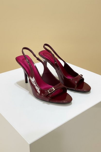 Deep Red Patent Leather Slingback Heels