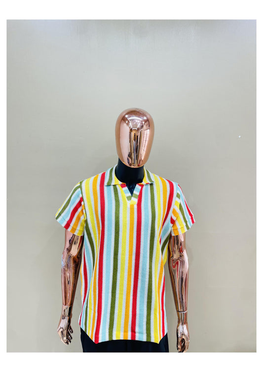 Striped Knit Polo Shirt