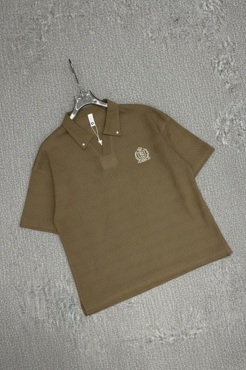 Textured Johnny Collar Polo