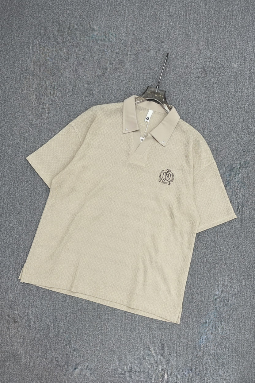 Textured Johnny Collar Polo