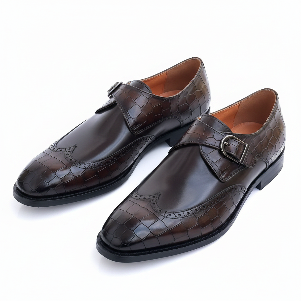Richwanaz Classic Brown Textured Strap Shoe