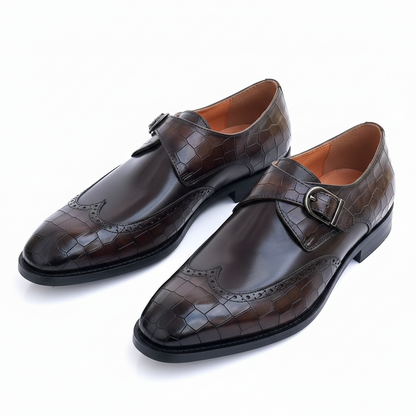 Richwanaz Classic Brown Textured Strap Shoe