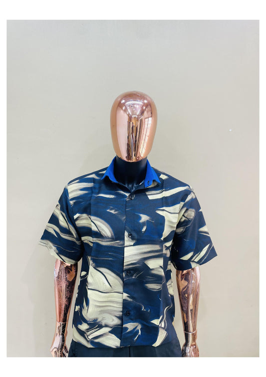 Abstract Print Collar Short-Sleeve Shirt