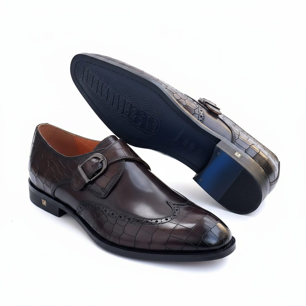 Richwanaz Classic Brown Textured Strap Shoe