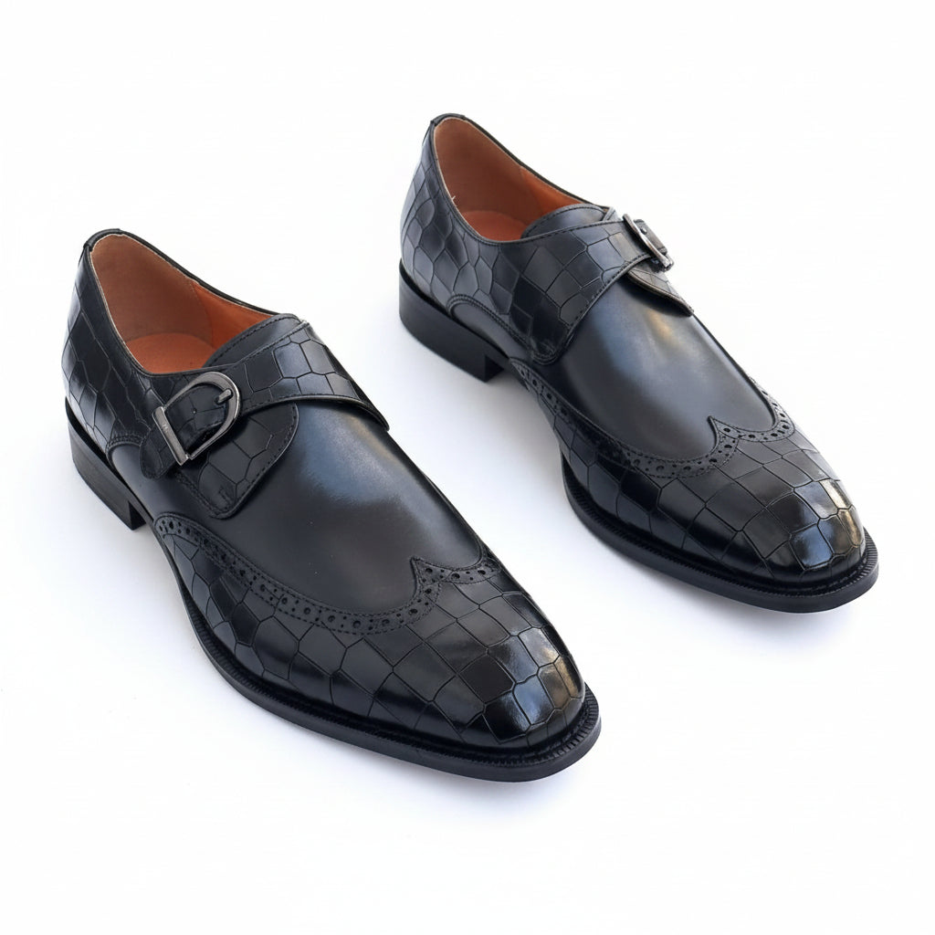 Richwanaz Classic Black Textured Strap Shoe