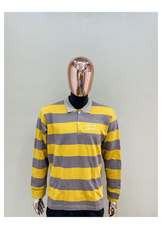 Striped Long-Sleeve Polo Sweatshirt