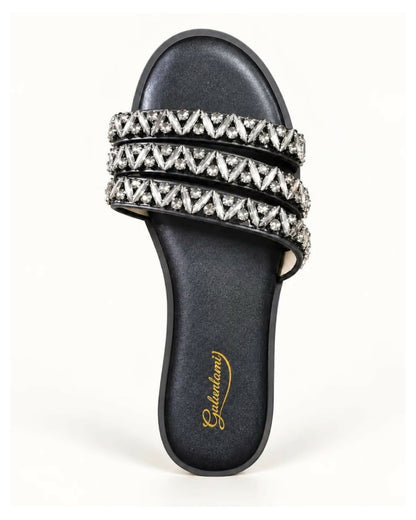 Leather Flats with Rhinestones