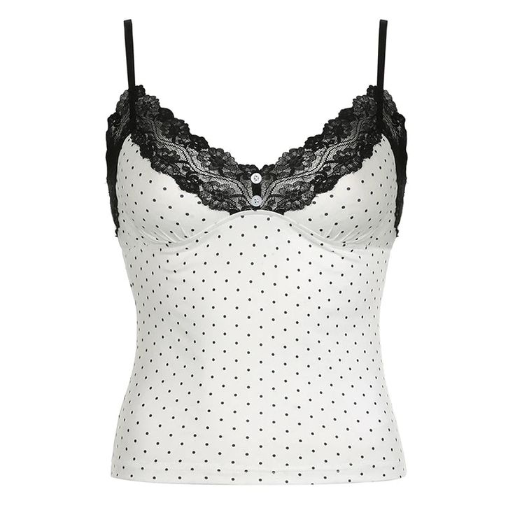 Polka Dot Slim Chic Summer Cami Lace Trims