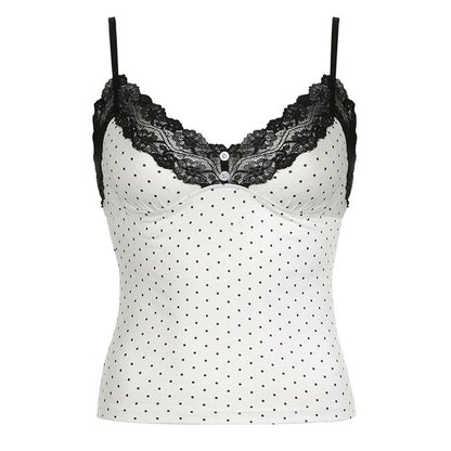 Polka Dot Slim Chic Summer Cami Lace Trims