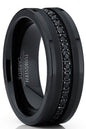 Tungsten Carbide Black Wedding Band Eternity Ring, Cubic Zirconia Inlay