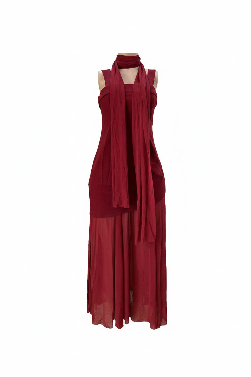 Long Dress With Detachable Scarf