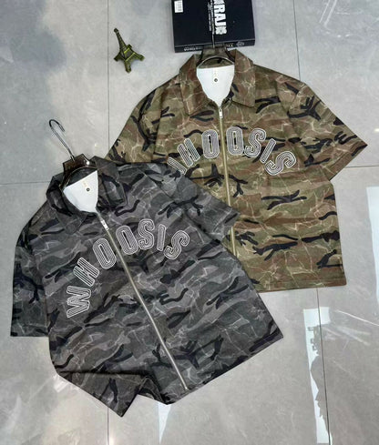 Rhinestone Camo Zip-Up Shirt