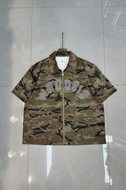 Rhinestone Camo Zip-Up Shirt