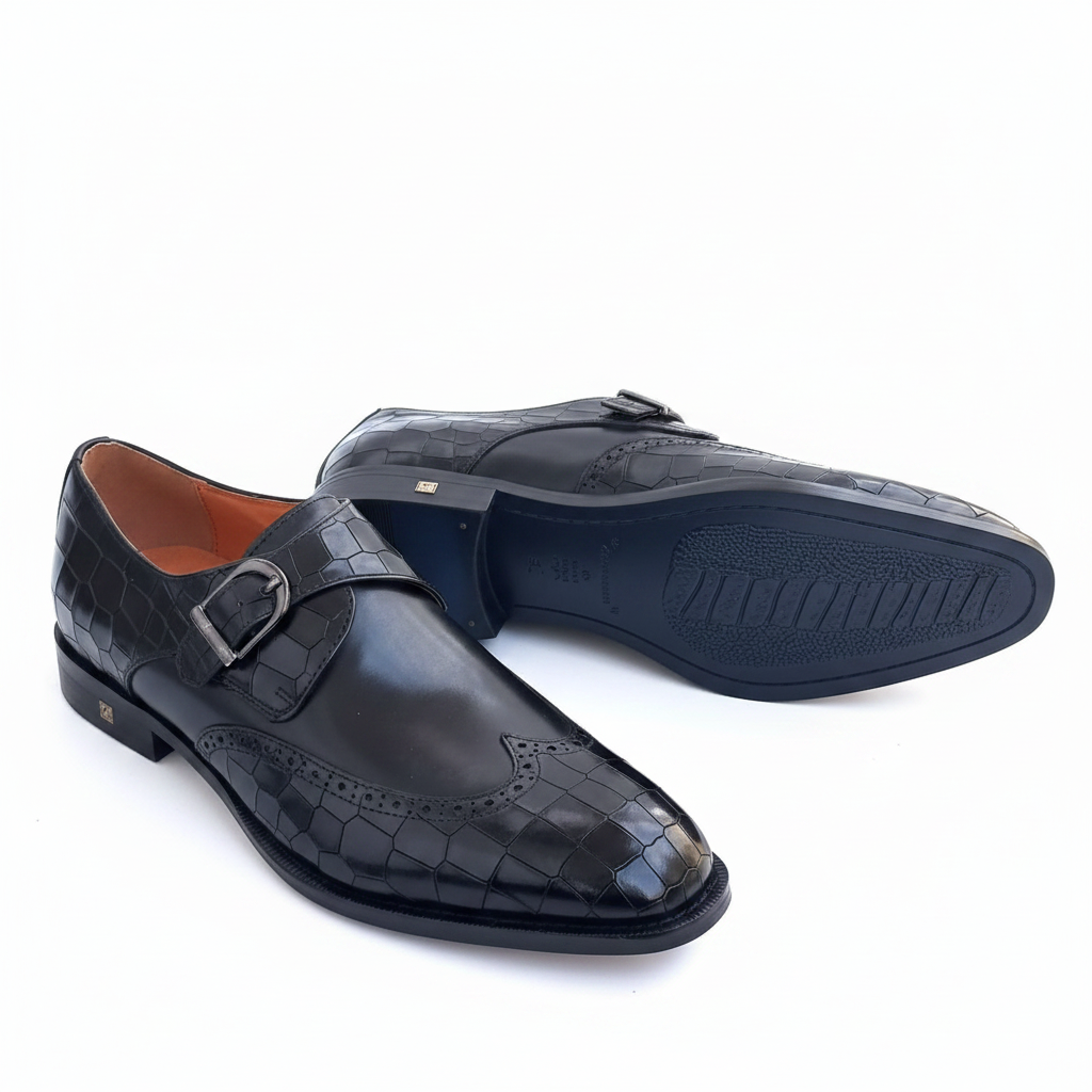 Richwanaz Classic Black Textured Strap Shoe