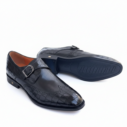 Richwanaz Classic Black Textured Strap Shoe
