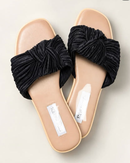 Ruched Cross-Over Slide Sandals