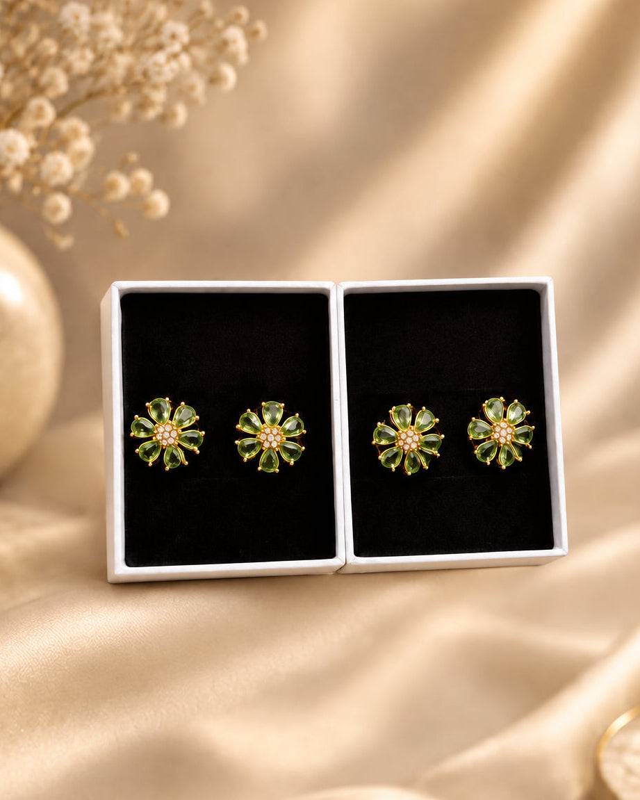 Green Zircon Flower Earring