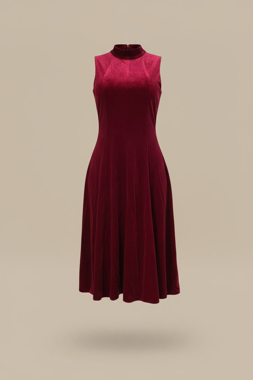 Wine Velvet Midi Dress