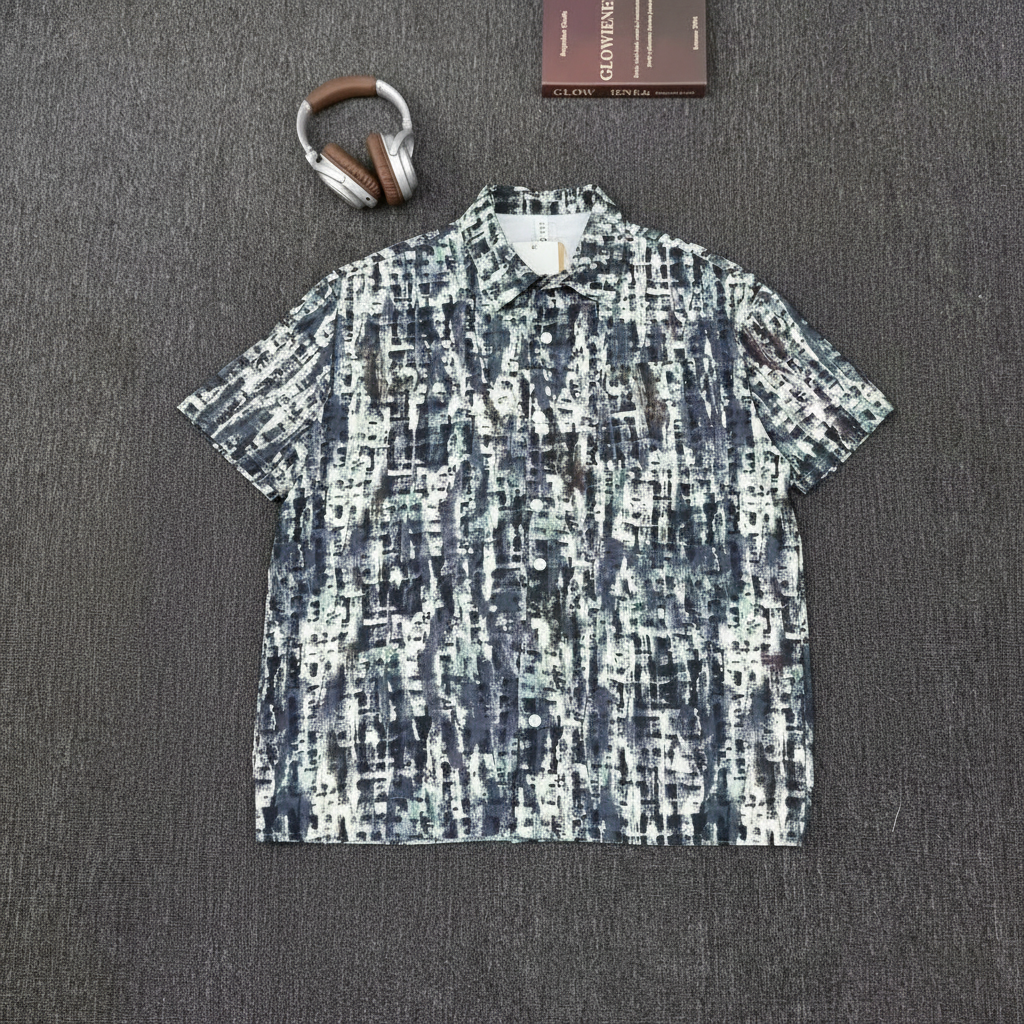 Abstract Textured Button-Up Shirt