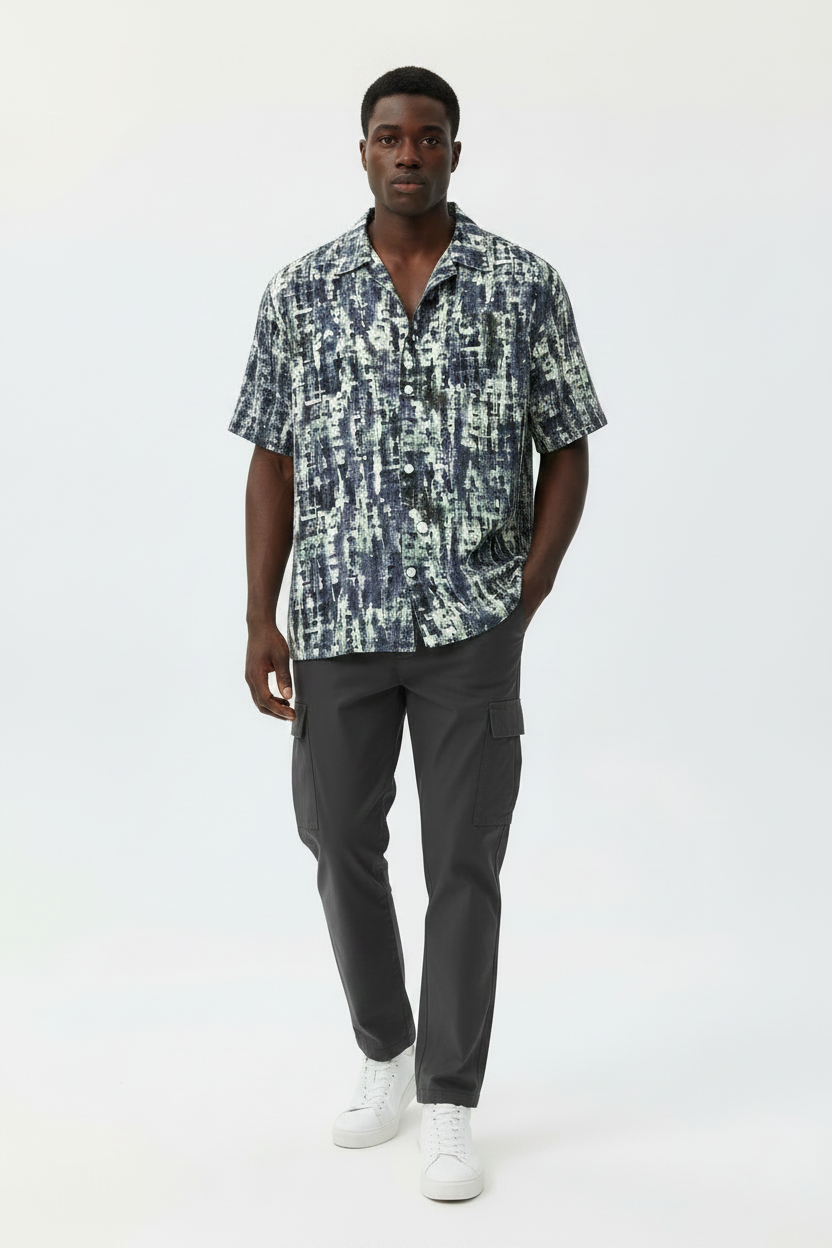 Abstract Textured Button-Up Shirt
