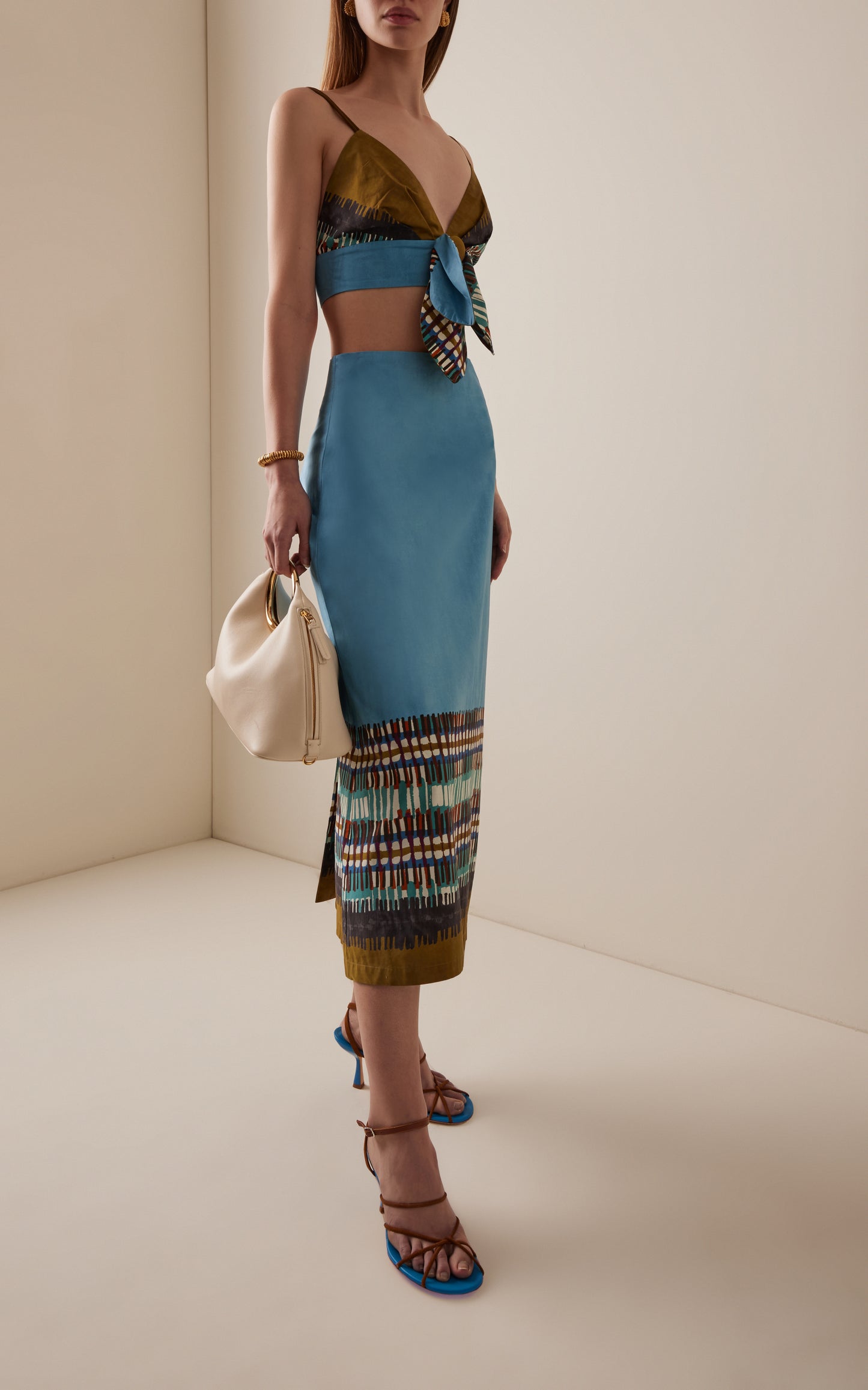 Atira Printed Cotton Midi Skirt