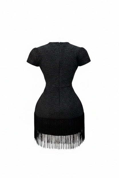 Rose Jacquard Fringe Mini Dress