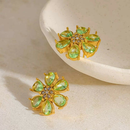 Green Zircon Flower Earring